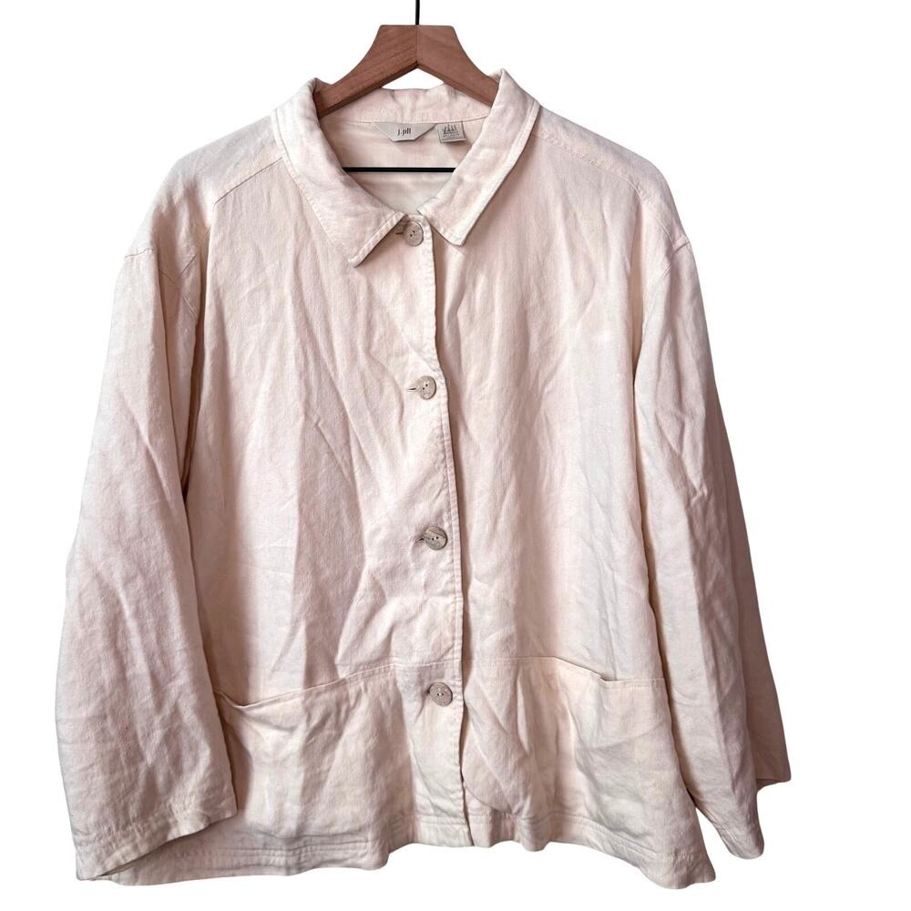 J. Jill Jacket Women Large Cream Linen Blend Button Front Lined Pockets Classic